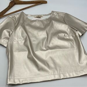 NWT Anthro Porridge XS Collin Faux Leather Gold Top